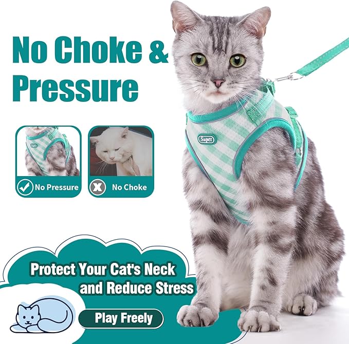 Supet Cat Harness and Leash Set - Soft Mesh Adjustable Cat Vest Harness with Reflective Strap for Walking Cat and Puppy Rabbit