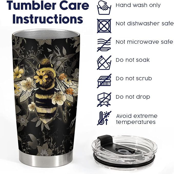 34HD Queen Bee Tumbler with Lid, 20oz Stainless Steel Vacuum Insulated Coffee Mug, Honey Bee Gifts for Birthday Mothers Day Christmas, Gifts for Women Teachers Mom Daughter Friend