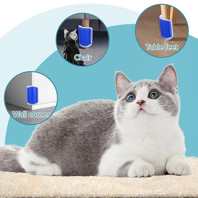 2Packs Cat Self Groomer, Cat Wall Corner Scratcher with Catnip, Soft Cat Brushes, Self Grooming Cats Brush Wall Corner Massager Combs for Long Short Fur Kitten Indoor Cats (Blue)