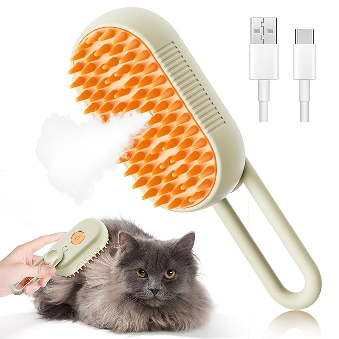 3 In 1 Pet Brush with Steam for Removing Tangled Hair from Dogs and Cats (Khaki)