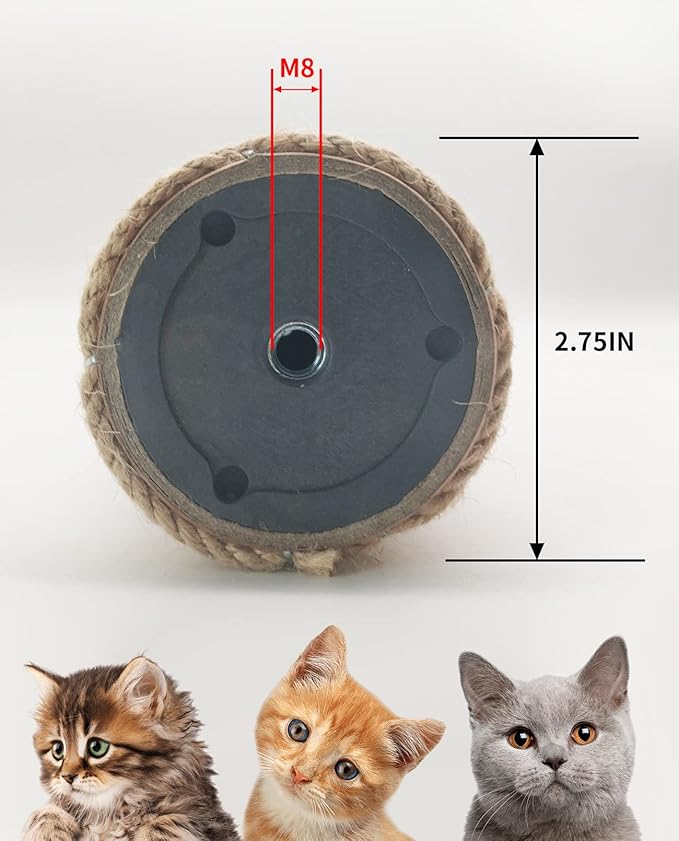 BNOSDM 4 Pcs M8 15”x2.75” Cat Tree Scratching Post Replacement Parts for Indoor Cats Tower Rope Scratch Poles Refill Jute Pole Part for Refurbishment Hemp Gray