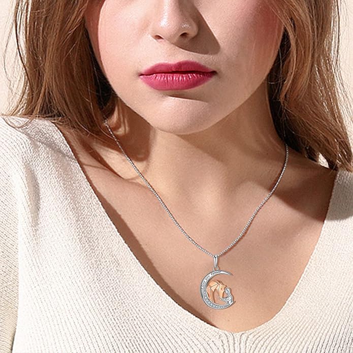 925 Sterling Silver Pig/Koala/Frog/Cat Horse Necklace I Love You to the Moon and Back Cute Animal Love Heart Moon Pendant Necklaces Jewelry Birthday Gifts for Women Best Friends