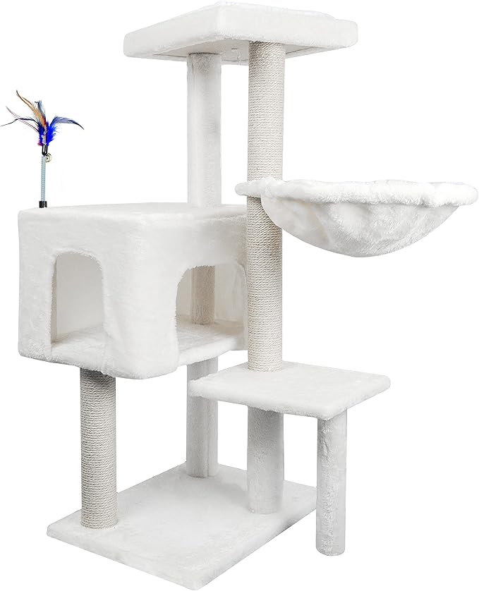 Cat Tree Has Scratching Toy with A Ball Activity Centre Cat Tower Furniture Jute-Covered Scratching Posts,Beige
