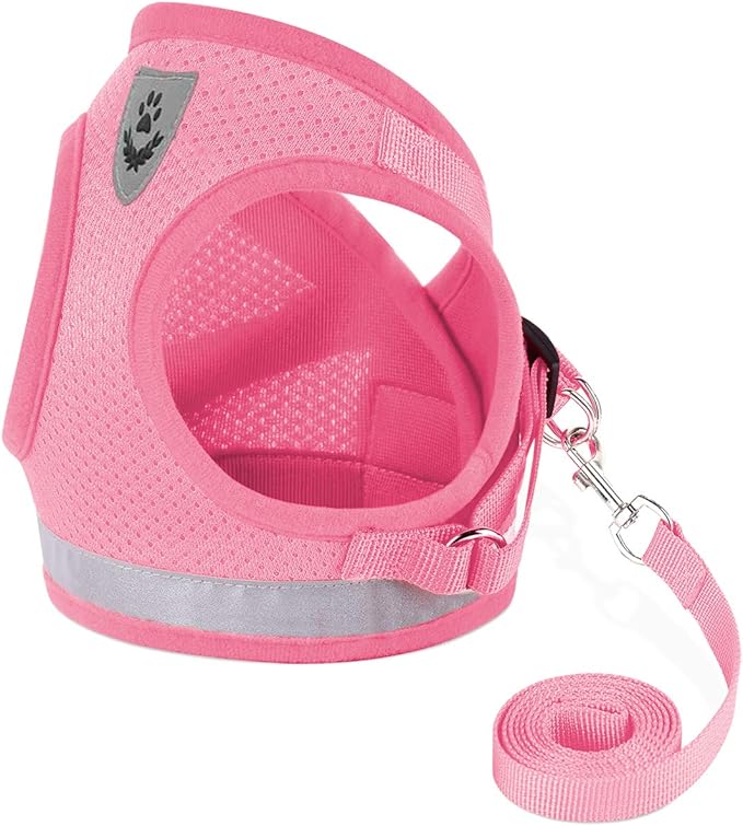 Cat Harnesses and Puppy Harness with Leashes Set, Escape Proof Cat Harness, Adjustable Reflective Soft Mesh Vest Fit Puppy Kitten Rabbit Ferrets's Outdoor Harness(pinkXL)