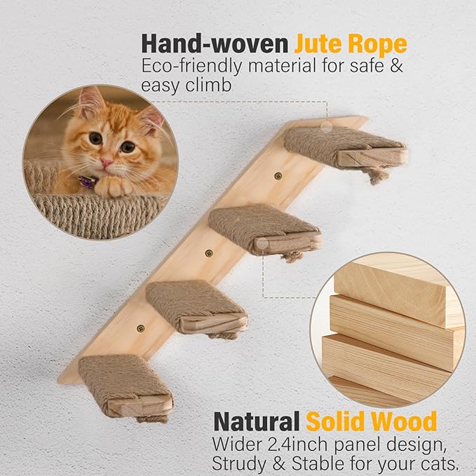 1 Pack 4 Steps Cat Wall Shelves Cat Wall Stairs with Sisal Rope.an Improved＆Stronger Cat Wall Steps Cat Tree Supplies