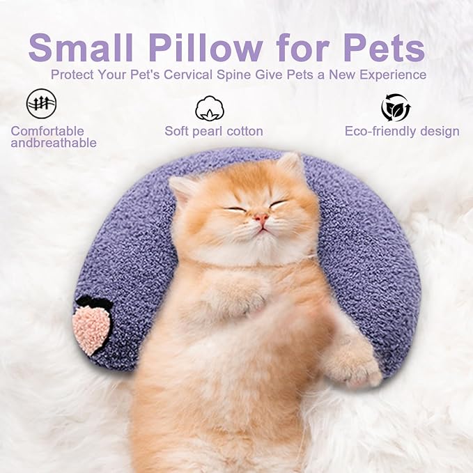 ucho Cats Kitten Pillow Cat Nap Plush, Kitty Purr Soothing Plush Cat Toy,Soft Fluffy Warming Pillow, Pet Calming Toy for Joint Relief Sleeping Improve Purple