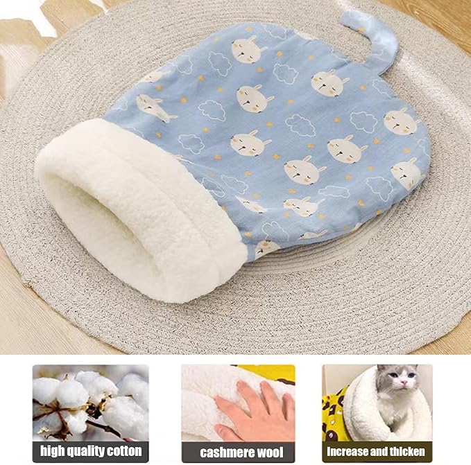 2PC Cat Sleeping Bag,Cat Sleeping Bag for Indoor Cats,Warm and Cozy Cat Sleeping Bag,Cat Winter Sleeping Bags, 360° Wrap Self Warm Cat Cave Bed Suitable for Pets Under 7.5 kg/16LB(Blue)