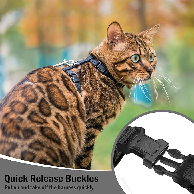 PUPTECK Adjustable Cat Harness and Leash Set Escape Proof Kitten Strap Collar for Walking Travel, Black