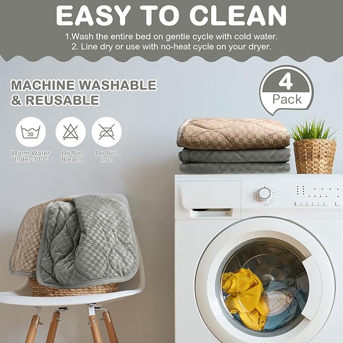 4 Pack Self Warming Cat Bed 16 x 20 Self Heating Cat Mat Warm Thermal Pet Pad Washable Dog Crate Pad Body Heat Dog Cat Bed Mat Blanket Non Slip Bottom for Outdoor Indoor Pets(Grey,Camel)