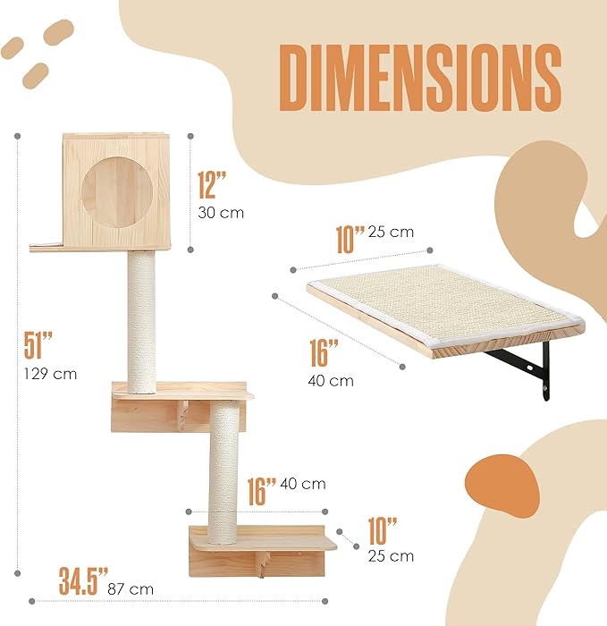 Houseables Wall Cat Tree, Wall Mounted Cat Tree, Cat Shelves, Cat Wall Furniture Set, Cat Wall Shelves, Cat Climbing Shelves, Wall Mount Cat Shelves, Cat Ledges for Walls, Wall Cat Furniture, w/House