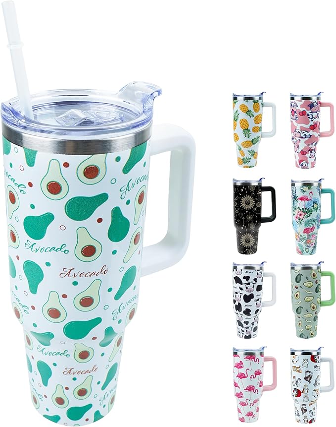 40 oz Tumbler with Handle and Straw, Stainless Steel Insulated Cup with Leak Proof Lid and Straw Lid, Keep Drinks Cold and Hot for Hours(Avocado)