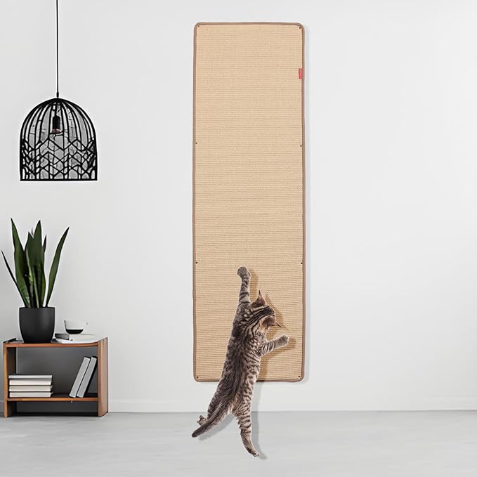 66.93x19.68x0.32 inch Thickened Cat Wall Scratcher Carpet, Cat Climbing Wall, Durable Cat Wall Furniture, Tall Cat Scratching Post, Wall Scratchers for Indoor Cats, Couch Sofa Protector (Brown)