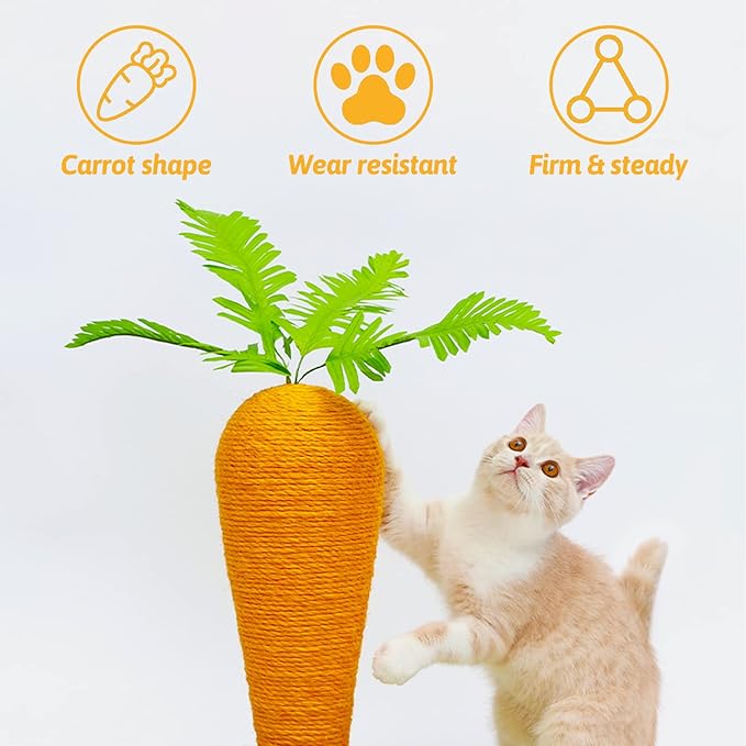 Fhiny Rabbit Scratch Toy, Natural Sisal Interactive Bunny Claw Scratcher for Indoor Kittens, Cute Carrot Rabbit Nail Scratching Post for Kitten Bunny Guinea Pig Ferret Chinchilla