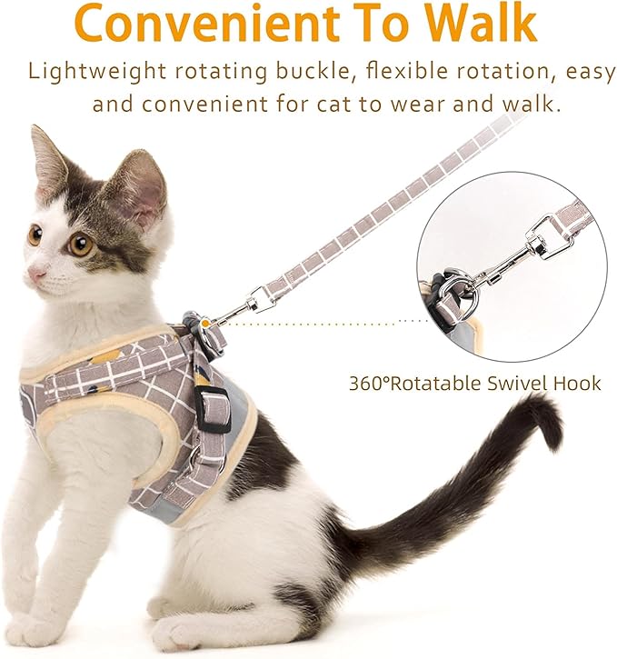 Cat Vest Harness and Small Dog Vest Harness for Walking, All Weather Mesh Harness, Cat Vest Harness with Reflective Strap, Step in Adjustable Harness for Small Cats (Khaki-Pattern, XS)