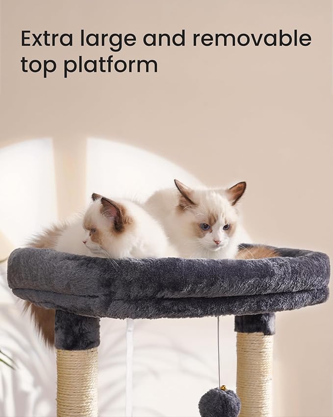 Hey-brother Large Cat Tree, Cat Tower for Indoor Cats, Cat House with Padded Bed, Cozy Condo, Hammocks, Sisal Scratching Posts, Big Scratcher, Smoky Gray MPJ006-MG