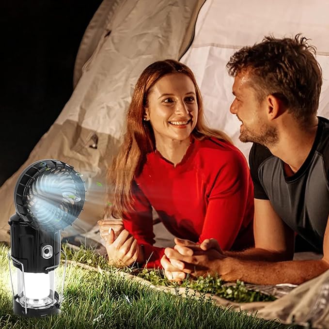 2024 Upgrade Solar Powered Camping Lantern with Fan - Stay Cool and Well-lit During Outdoor Adventures with This Versatile Lantern Featuring a Built-in Fan for Added Comfort.