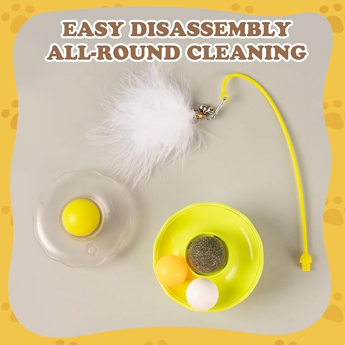 3-in-1 Tumbler Catnip Toy Interactive Cat Toys Cat Teaser with Feather and Bell, Track Balls Kitten Toys for Indoor Cats 9.8'' High (Yellow)
