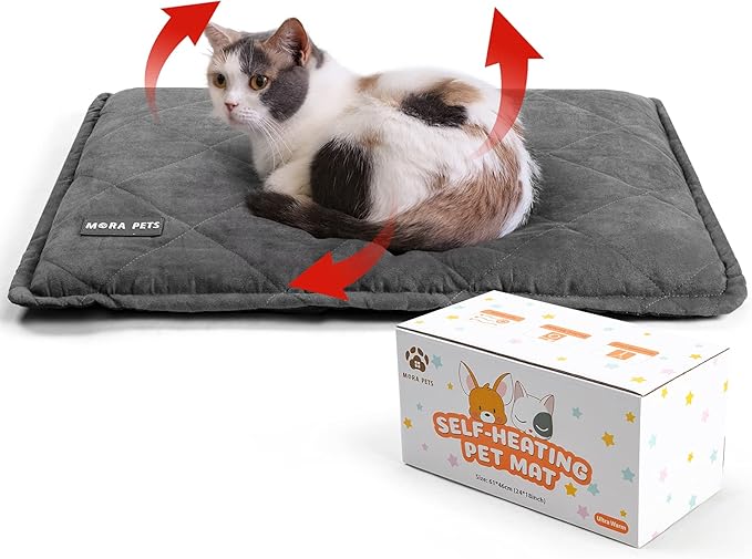 Mora Pets Self Heating Cat Bed Self Warming Cat Pad Ultra Warm Thermal Cat Mat Pet Bed 24 x 18 Inches with Removable Cover Outdoor Indoor for Cats and Small Dogs Machine Washable