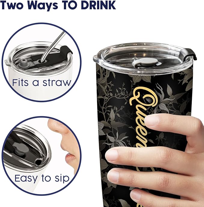 34HD Queen Bee Tumbler with Lid, 20oz Stainless Steel Vacuum Insulated Coffee Mug, Honey Bee Gifts for Birthday Mothers Day Christmas, Gifts for Women Teachers Mom Daughter Friend