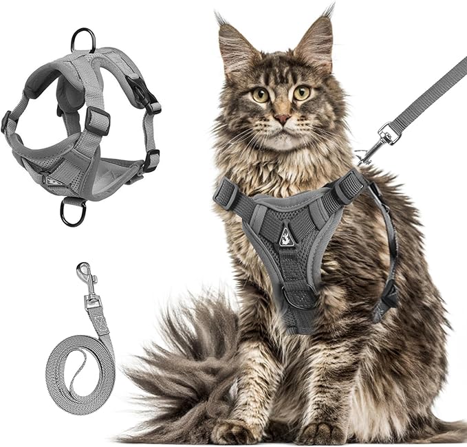 cat Chest Harness and Leash, Anti-Escape Adjustable Soft mesh cat Leash and Chest Harness Set for All Types of Cats cat Vests (Grey, 16.5-22.04lb)