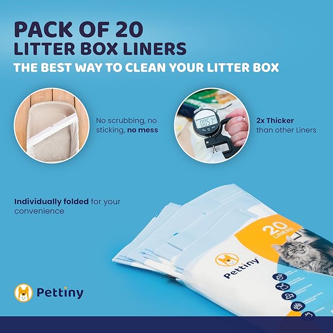 20 Cat Litter Box Liners with Drawstrings - Scratch Resistant Cat Litter Bags for a Medium and Large Litter Pan