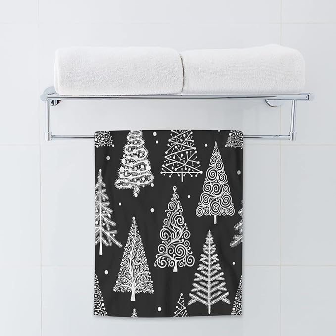 AOYEGO Christmas Tree Hand Towels Black White Leaf Circle Polka Dot Towel Highly Absorbent Soft Towel Kitchen Bath Decor for Women Men 15x30 Inch