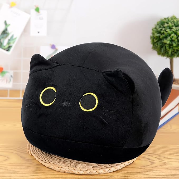 21.7" 3D Black Cat Plush Toy Pillow, Soft Kawaii Kitten Stuffed Animal Cushion
