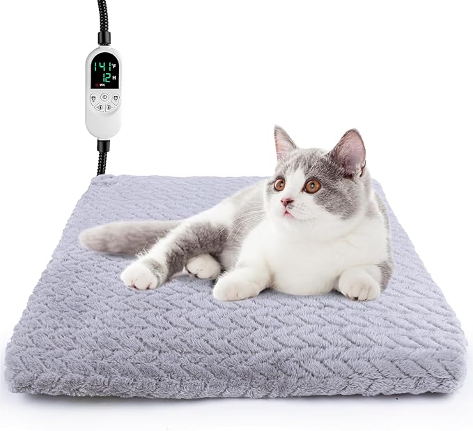 ENJOY PET Pet Heating Pad, Heated Cat Bed Indoor Heated Dog Bed with Chew Resistant Steel Cord, 12 Level Timer and Temperature Cat Heating Pad, Heated Pet Bed Electric Heating pad for Puppy Cats Dogs
