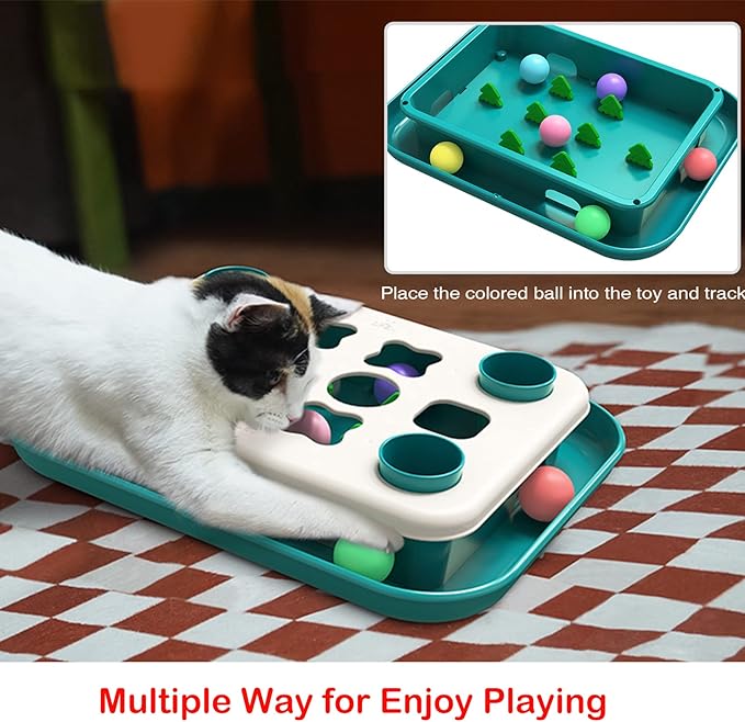 AUTENS Cat Toy Puzzle Track Balls Feeder for Interactive Indoor Cat Chase to Exercise, Fun Treat Digger Hunting Box (Green)