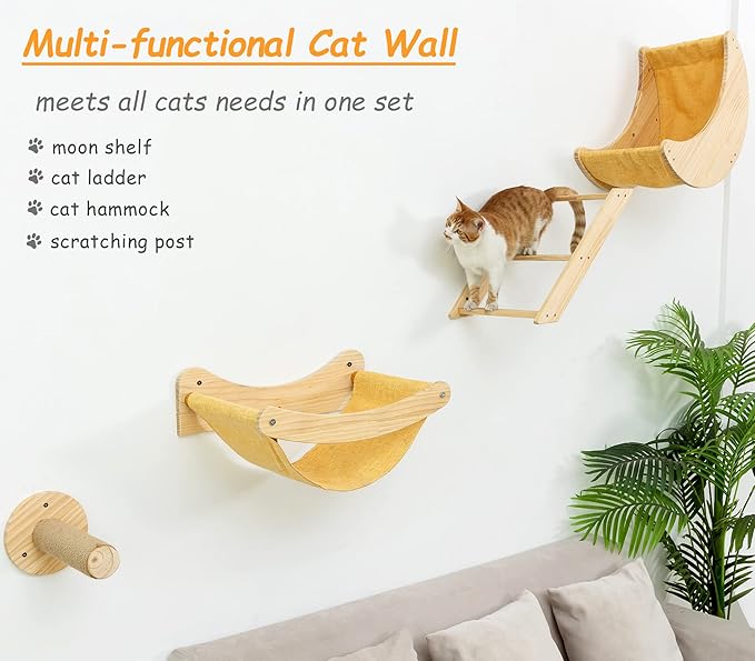 Cat Shelves and Perches Wall Mounted Cat Hammock for Lagre Cats Beds & Furniture Wood Moon Cat Shelf with Climbing Steps(Plus Size)