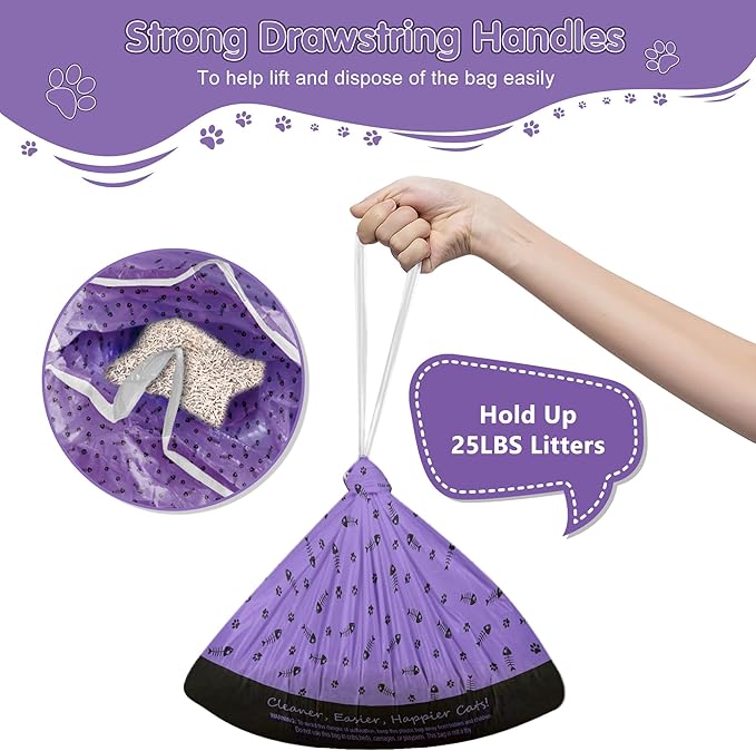 40 Count Cat Litter Box Liners Bags Large, Extra Durable Kitty Litter Box Waste Bags, Jumbo Drawstring Extra Thick Pet Cat Pan Liners - 36" x 18"