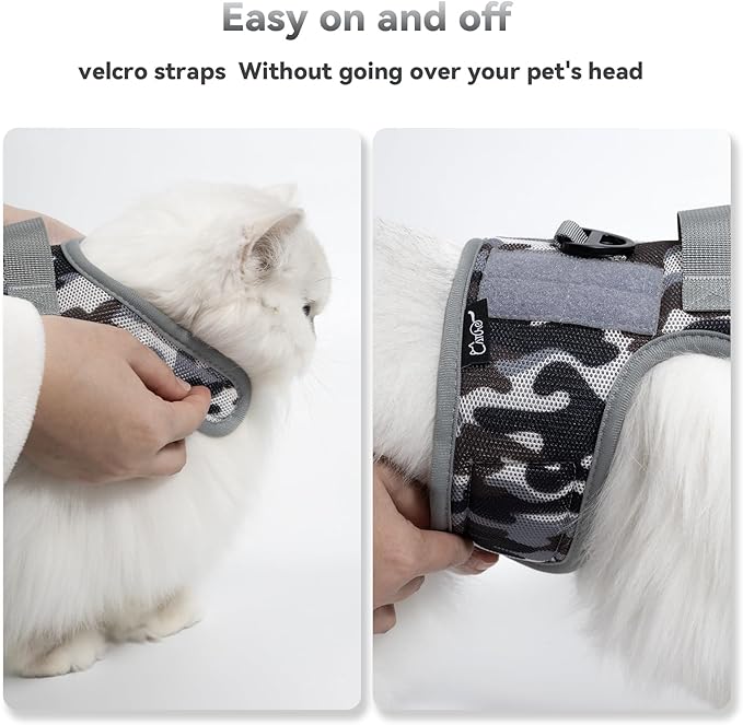 Tactical Cat Harness and Leash for Walking Escape Proof Breathable Mesh Fabric, Ocean Camo, X-Large, Adjustable Cat Walking Jackets, Padded Stylish Cat Vest