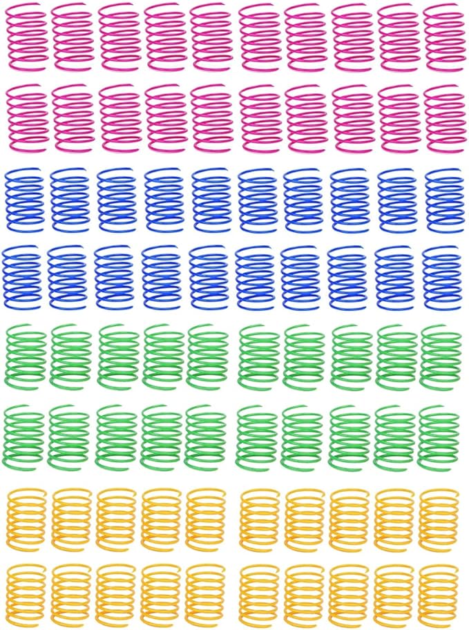 80 Pack Cat Spring Toys, Durable Plastic Coils for Indoor Active - Colorful 1 Inch Spirals Spring Fitness Play for Cat Kitten Pets (multicolor-80Pack)