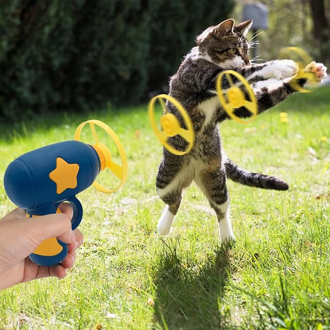 Andiker Cat Fetch Toy, Interactive Cat Flying Disc Launcher Toy with 5 Colorful Flying Propellers for Cat Enrichment, Flying Saucer Toy for Cat for Training and Chasing (Navy Blue)