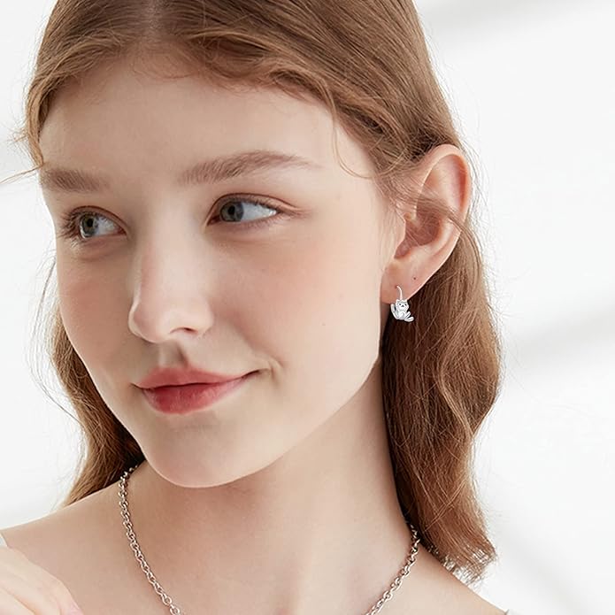 925 Sterling Silver Cat Earrings Cute Animal Kitten Stud Earrings cat Jewelry Gifts for Women Girls Hypoallergenic Earrings for Sensitive Ears