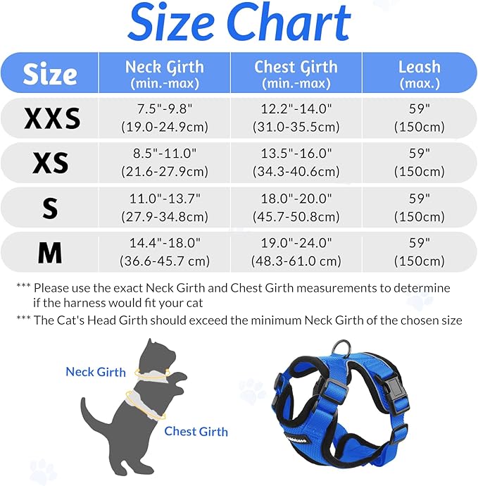 rabbitgoo Cat Harness and Leash for Walking, Escape Proof Soft Adjustable Vest Harnesses for Cats, Easy Control Breathable Reflective Strips Jacket, Navy Blue, S