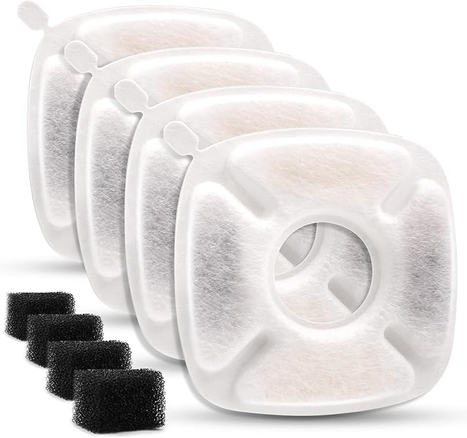 8Pcs Pet Fountain Filters Replacement Compatible with Veken 95Oz/2.8L Dog Water Fountain, Cat Water Fountain Filters(4 Carbon Filters+4 Sponge Filters)