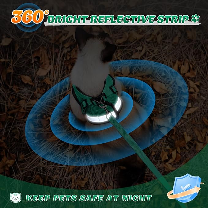 Supet Cat Harness and Leash Set - Soft Mesh Adjustable Cat Vest Harness with Reflective Strap for Walking Cat and Puppy Rabbit