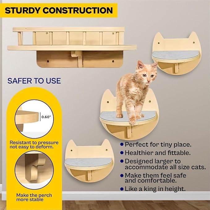Cat Shelves for Wall Kit – Complete Set for Vertical Cat Play & Climbing – Stylish & Durable Wall-Mounted Cat Shelves – Floating Cat Perches – Ideal for Enriching Your Cat’s Environment