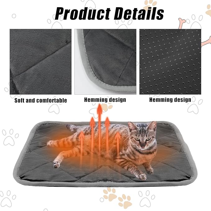2pcs Self Heating Cat Mat, 16x20 Inch Self Heating Pet Pad Heat Reflective Soft Layer Warming Cat Bed Mat Non Skid Cat Thermal Pads for Cat Puppy Rabbit in Winter (Gray)