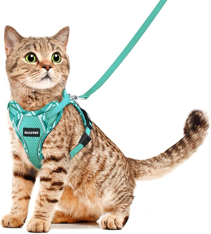 Halypet Cat Harness and Leash Set [H500 Pro Escape Proof Cat Harness for Walking, Adjustable Breathable Soft Travel Cat Leash, Reflective Strips Kitten Harness