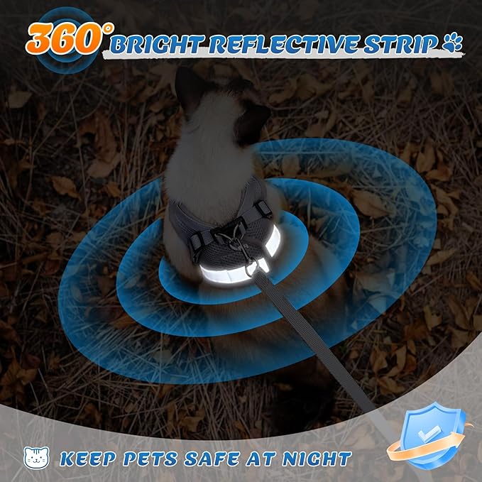 Supet Cat Harness and Leash Set - Soft Mesh Adjustable Cat Vest Harness with Reflective Strap for Walking Cat and Puppy Rabbit