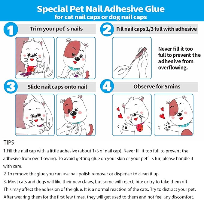 10pcs of Special Pet Nail Adhesive Glues & 20pcs of Applicator Tips for Cat Nail Caps and Dog Nail Caps