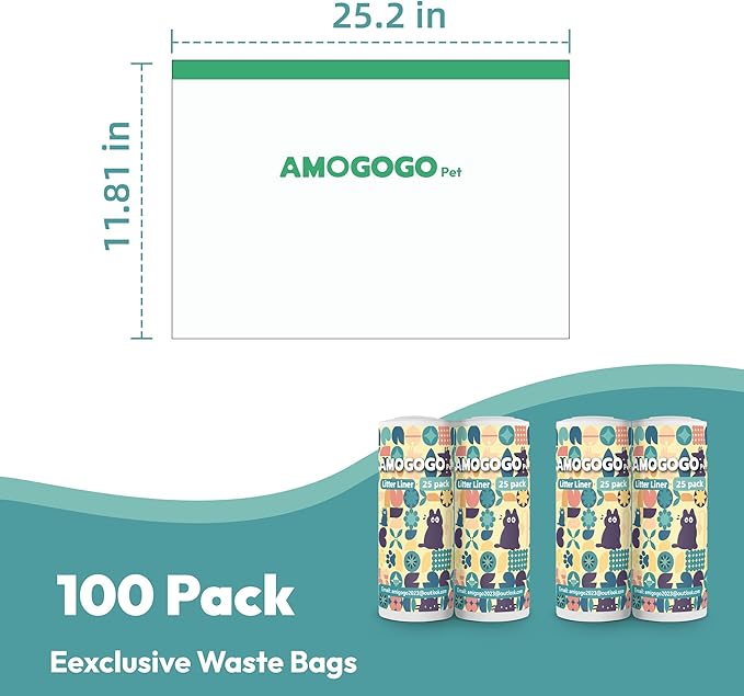 100 Pack Litter Box Liner Bags, Compatible with BCHARYA Self-Cleaning Cat Litter Box, Replacement Waste Bags, Drawstring Leak-Proof Automatic Cat Litter Trash Bags, 25.2" x 11.81"