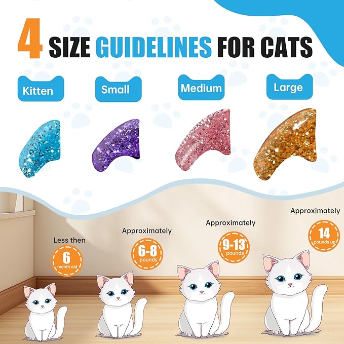 16x Glitter Colors / 160 pcs | Cat Nail Caps | Cat Claw Covers with Adhesives and Applicators (L)