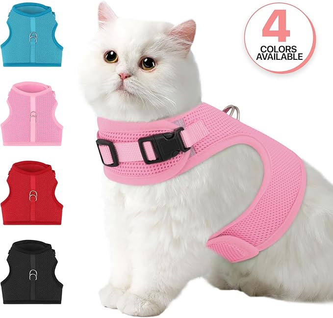 MoNiBloom Soft Cat Harness for Walking Escape Proof and Travel, Kitten Adjustable Breathable Vest Harness - Pink, L