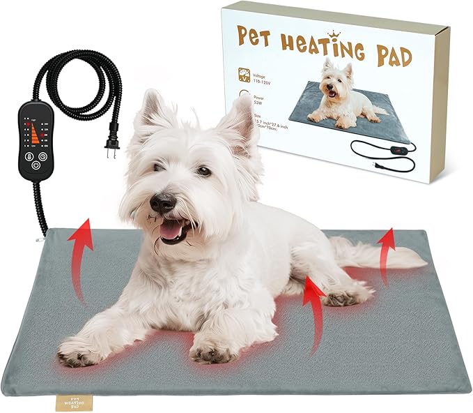 Vannon Pet Heating Pad, Heated Cat Dog Bed with Chew Resistant Cord, Outdoor Heated Mat for Dog House, Adjustable Indoor Warming Mat for Pets, Waterproof & Overheat Protection, 27.6'' × 15.7''