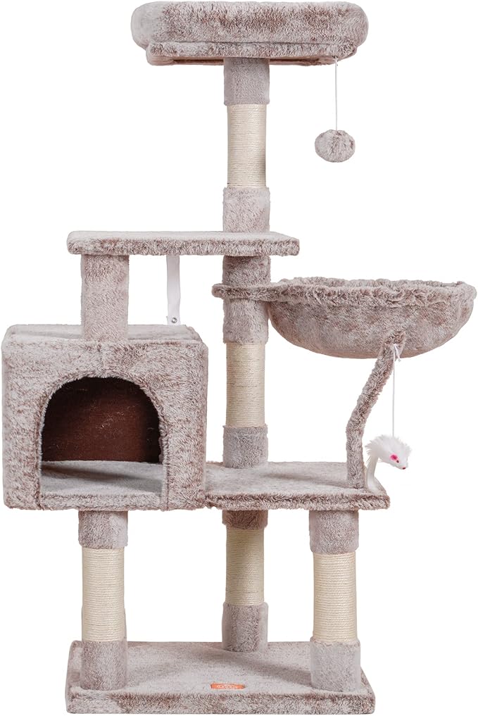 Heybly Cat Tree with Toy, Cat Tower condo for Indoor Cats, Cat House with Padded Plush Perch, Cozy Hammock and Sisal Scratching Posts, Muchroom HCT004MU