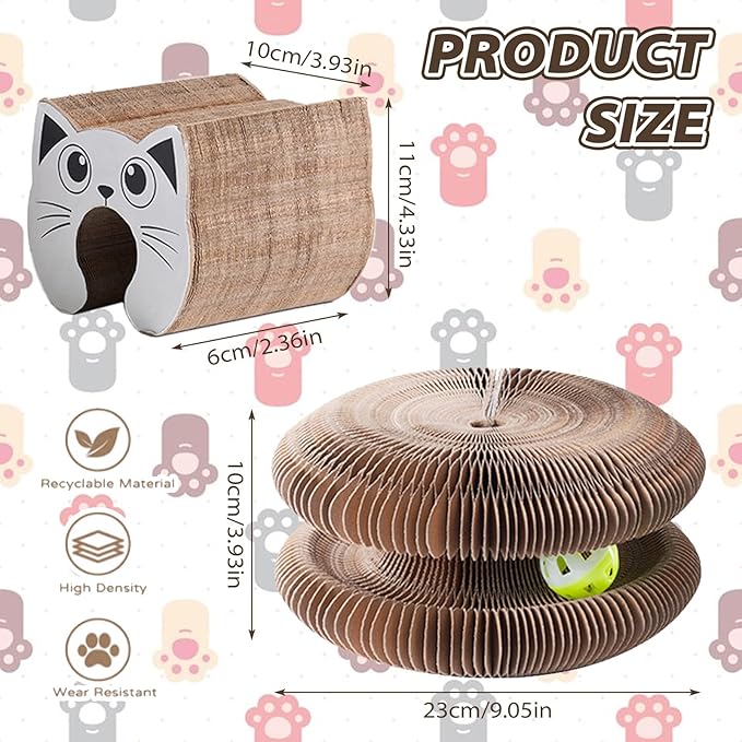 Magic Organ Cat Scratching Board, Interactive Scratch Pad with a Ball, Cat Scratcher for Grinding Claw, Recyclable and Durable, Furniture Protector, Retractable, Reversible (Round -1 Pack)
