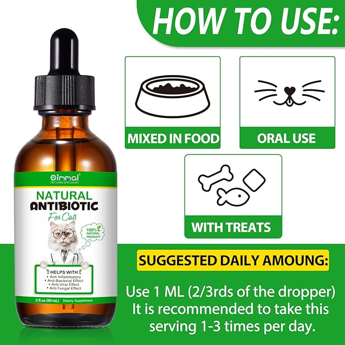 60ml Cat Antibiotics for Infections Antibiotics for Cats Cat Antibiotics Cat Immune Support Supplement Infection Antibiotics Natural Antibiotics for Cats Allergy Relief for Cats (120ml)